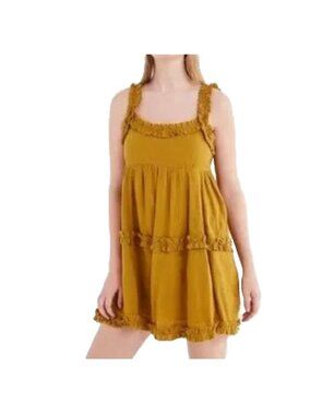 Urban Outfitters Women's Hannah Babydoll Mini Dress Sz 10 UO Mustard Cottagecore